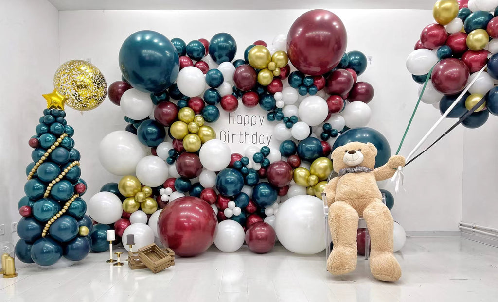 Christmas Balloons Scheme- Aqua Duck Blue ,Crystal Burgundy