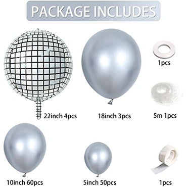 Chrome Metallic Silver Balloon Garland Arch Kit with 4D Laser Disco Foil Balloon