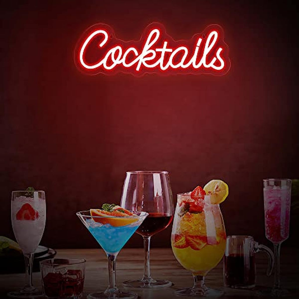 Cocktails Neon Sign, LED Neon Light Sign for Wall Decor, USB Powered Bar Home Room Neon Decor 16"x 6" (Red)
