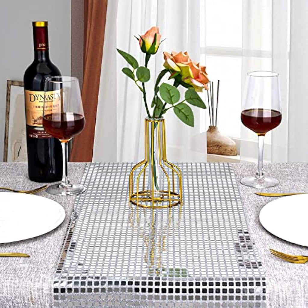 12 x 108 Inches Disco Party Table Runner Mirror Silver Foil Table Runner