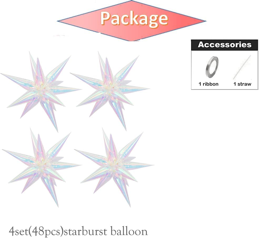 26Inch Iridescent Exploding Star Balloons, Transparent Clear 4 Sets