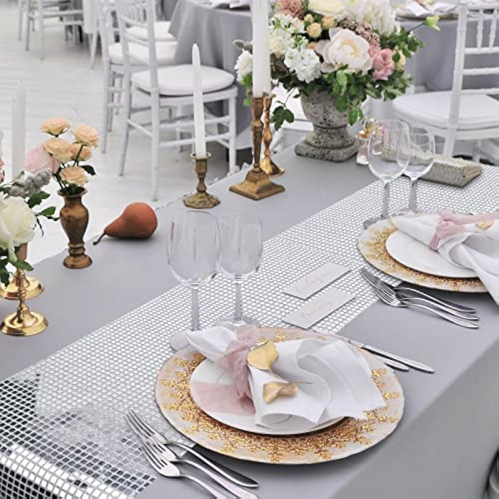 12 x 108 Inches Disco Party Table Runner Mirror Silver Foil Table Runner