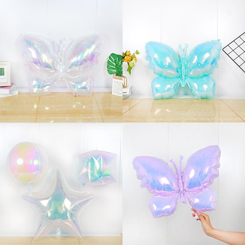 4pcs Iridescents Blue Buttefly Foil Balloons, 26"