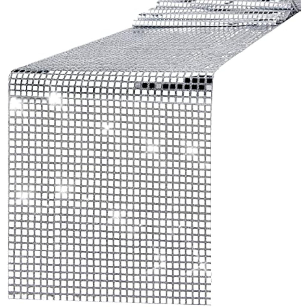 12 x 108 Inches Disco Party Table Runner Mirror Silver Foil Table Runner