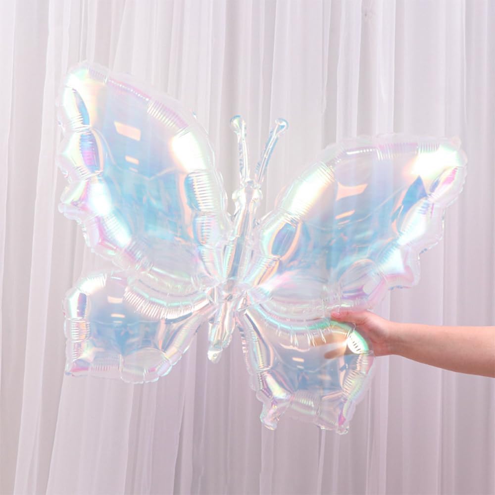 4pcs Iridescents Clear Buttefly Foil Balloons, 26"