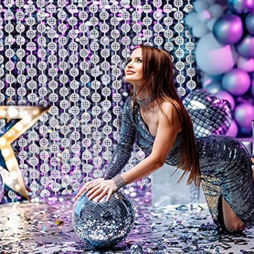 2 Packs Glittery Disco Ball Foil Curtain Backdrops