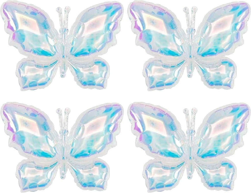 4pcs Iridescents Clear Buttefly Foil Balloons, 26"