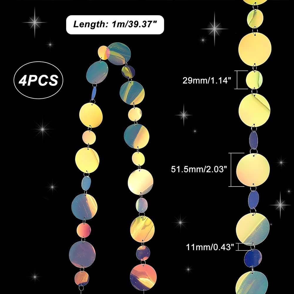 4 Pcs Iridescent Glitter Round Dots 13.12 ft Plastic Circle Dot Streamer