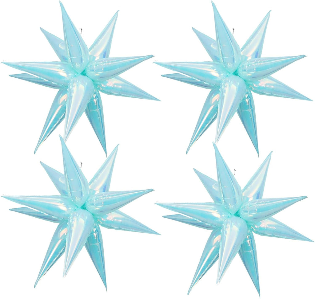 26Inch Iridescent Blue Exploding Star Balloons, Crystal Holographic 4 Sets