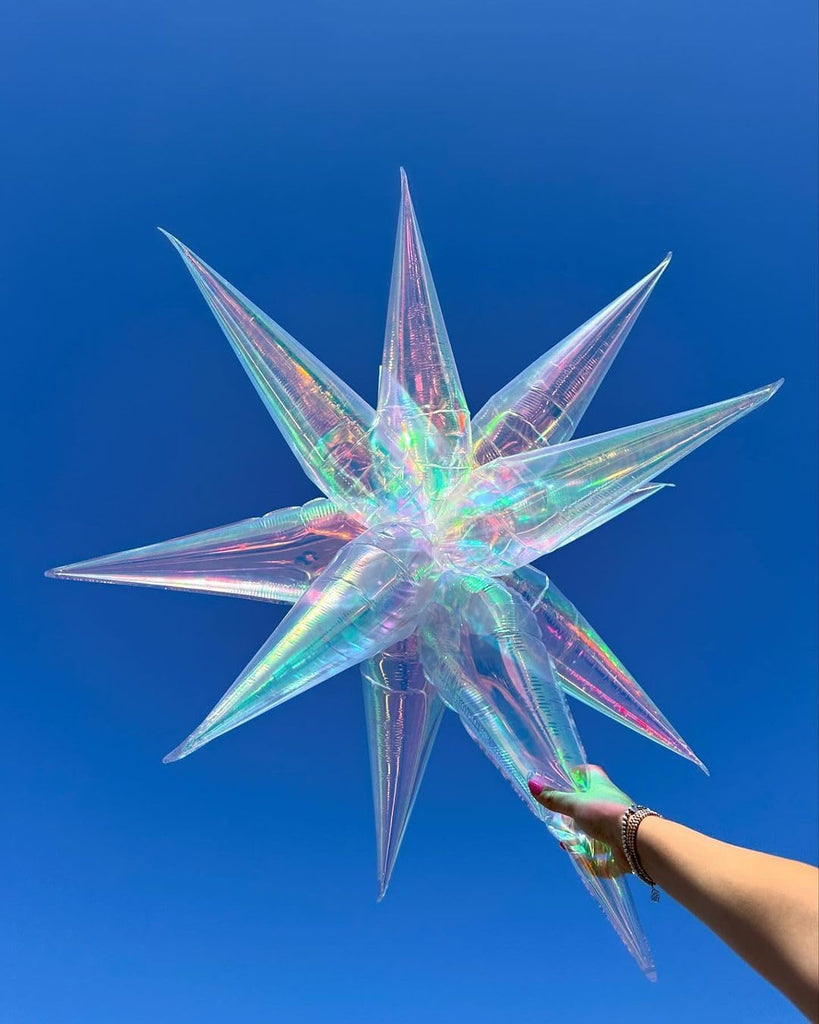 26Inch Iridescent Purple Exploding Star Balloons, Crystal Holographic Lilac 4 Sets