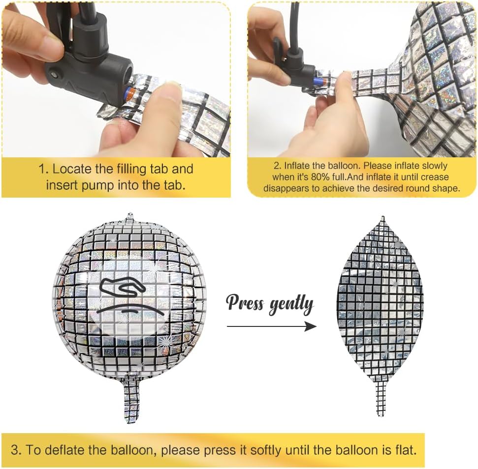 6 PCS Disco Holographic Balloons Silver Disco Mylar Foil Balloons 22"