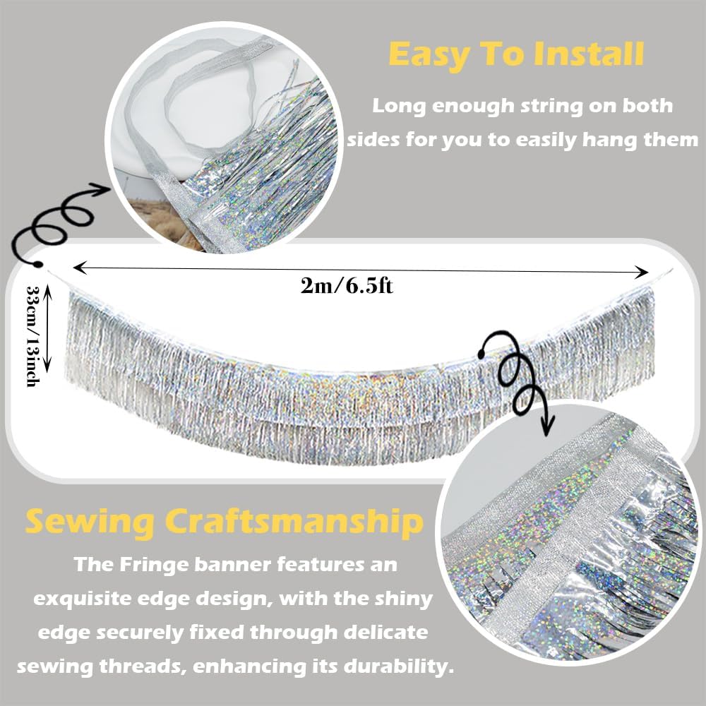 2 Pack Glitter Silver Foil Fringe Garland-4 Layers Thick