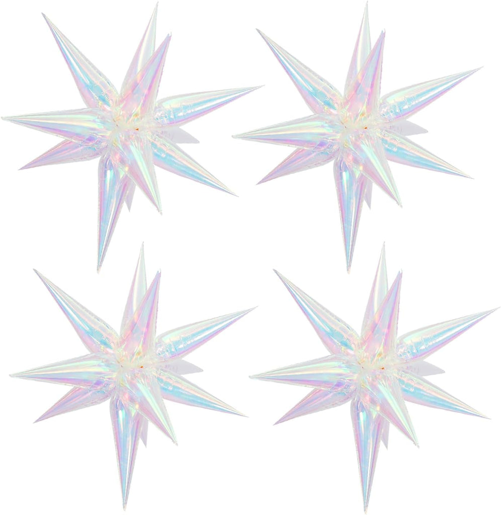 26Inch Iridescent Exploding Star Balloons, Transparent Clear 4 Sets