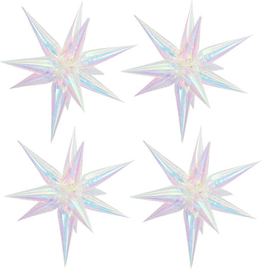 26Inch Iridescent Exploding Star Balloons, Transparent Clear 4 Sets