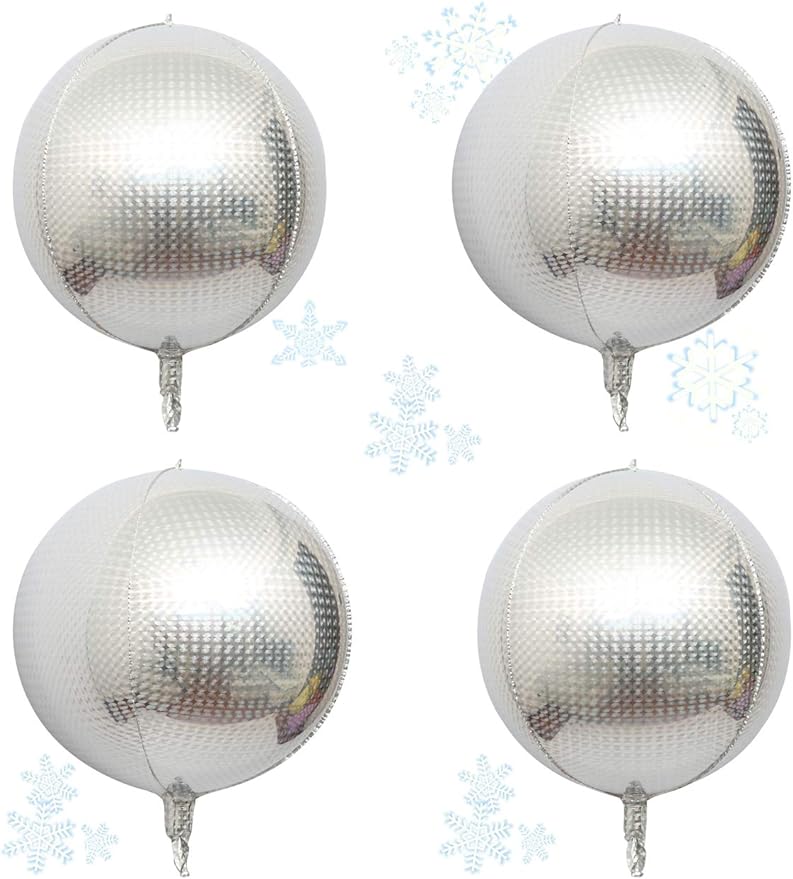 22" Orb Foil Balloons 4pcs Hangable Holographic Laser Steel Ball Pattern