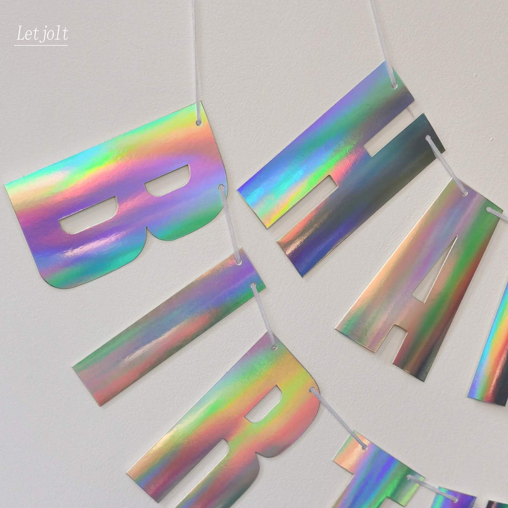 Holographic Happy Birthday Glossy Colorful Rainbow Banner Sign