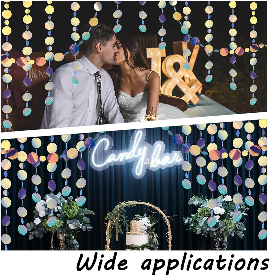 4 Pcs Iridescent Glitter Round Dots 13.12 ft Plastic Circle Dot Streamer