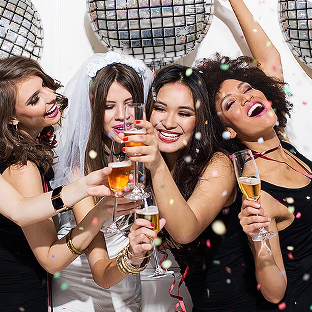 6 PCS Disco Holographic Balloons Silver Disco Mylar Foil Balloons 22"