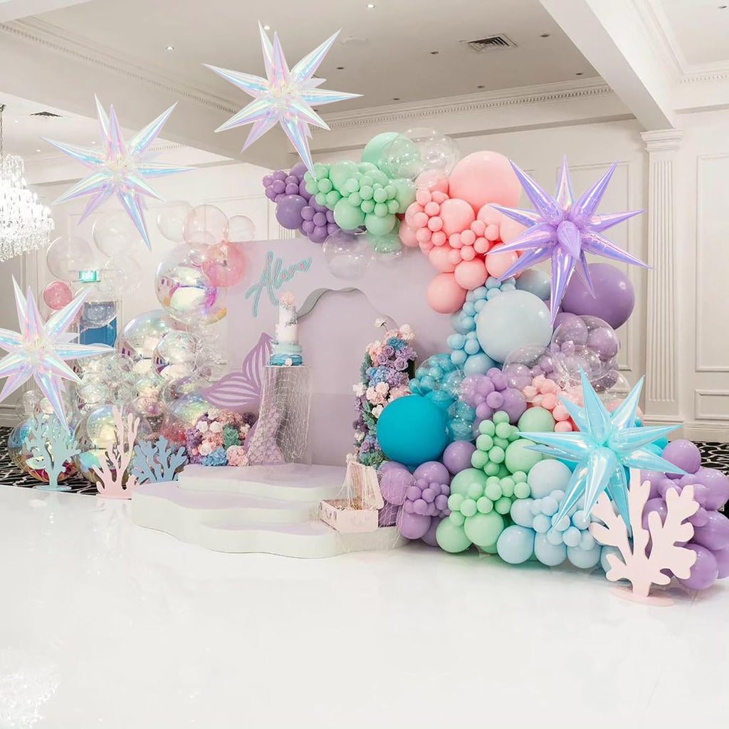 26Inch Iridescent Exploding Star Balloons, Transparent Clear 4 Sets