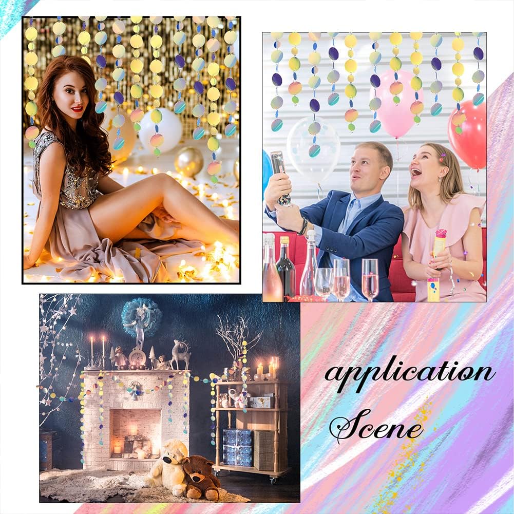 4 Pcs Iridescent Glitter Round Dots 13.12 ft Plastic Circle Dot Streamer