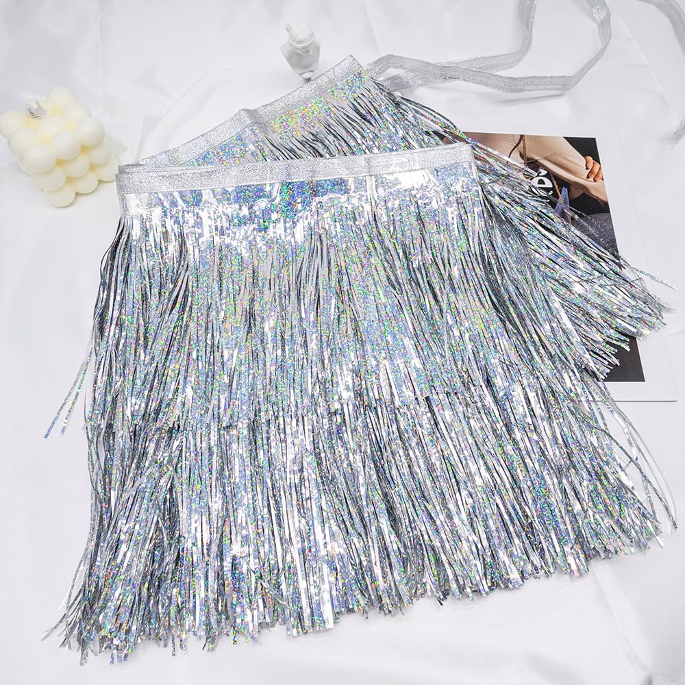 2 Pack Glitter Silver Foil Fringe Garland-4 Layers Thick