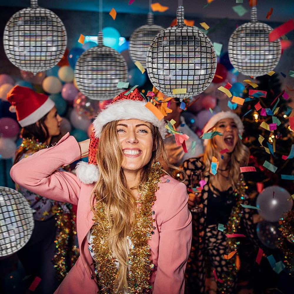 6 PCS Disco Holographic Balloons Silver Disco Mylar Foil Balloons 22"