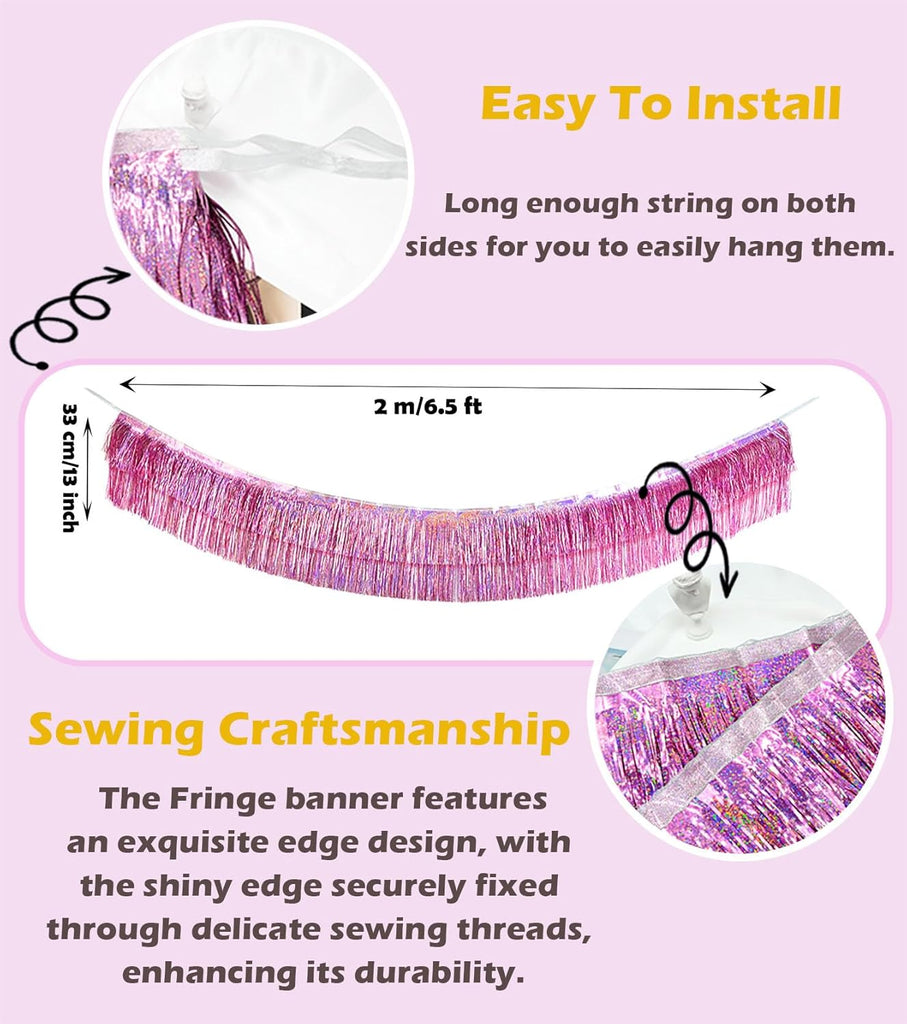 2 Pack Glitter Pink Foil Fringe Garland-4 Layers Thick