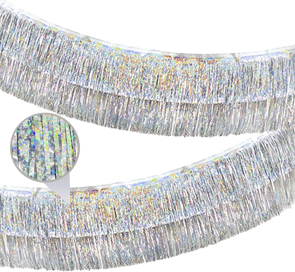 2 Pack Glitter Silver Foil Fringe Garland-4 Layers Thick