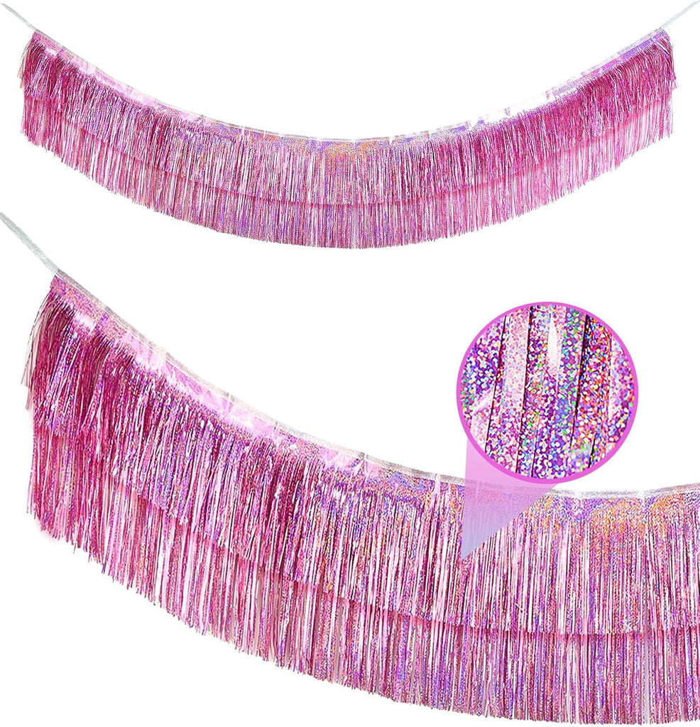 2 Pack Glitter Pink Foil Fringe Garland-4 Layers Thick