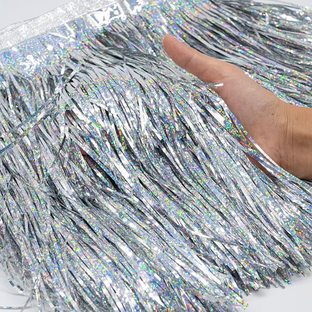 2 Pack Glitter Silver Foil Fringe Garland-4 Layers Thick