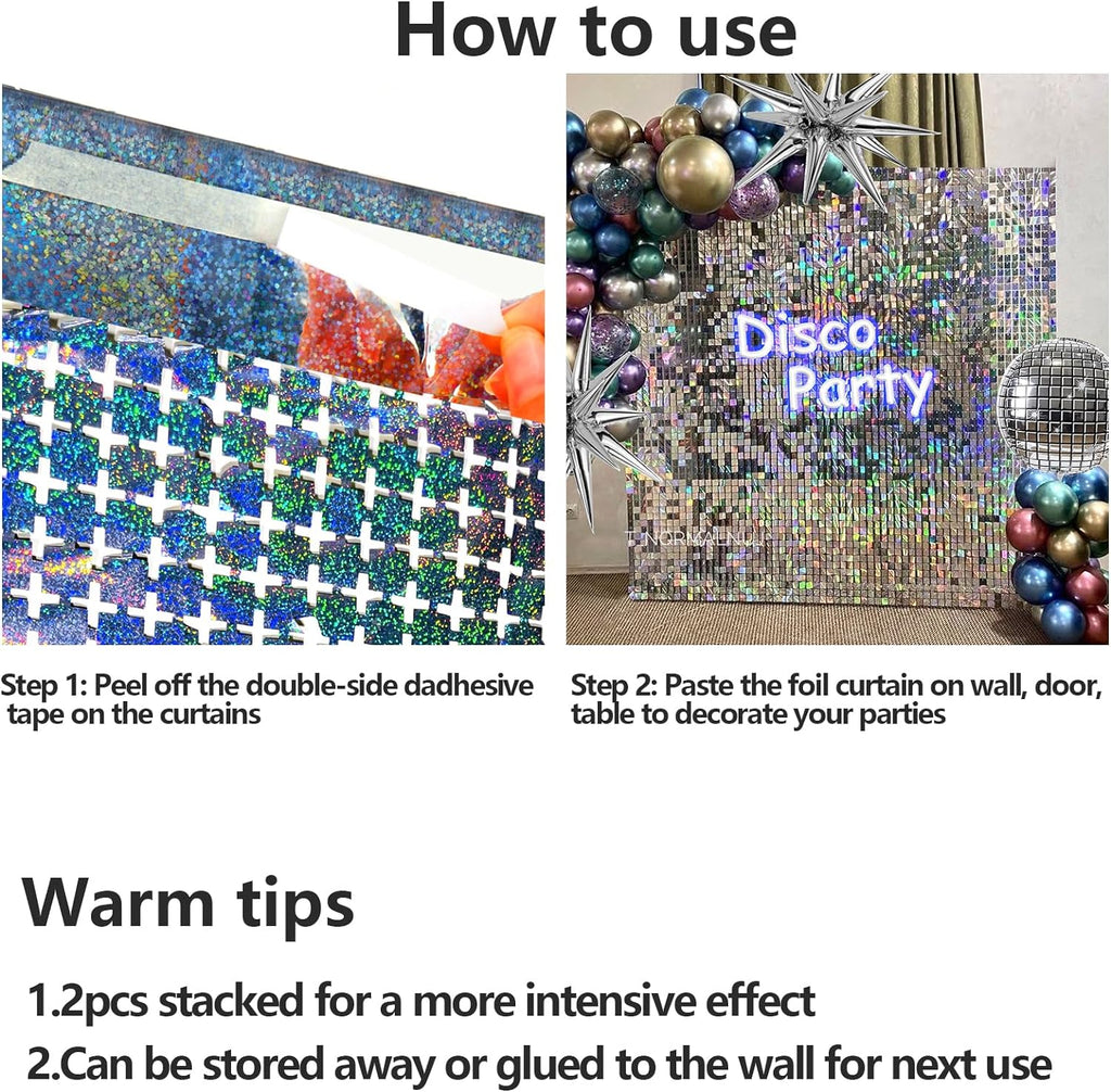 2 Packs Glittery Silver Foil Finge Curtain