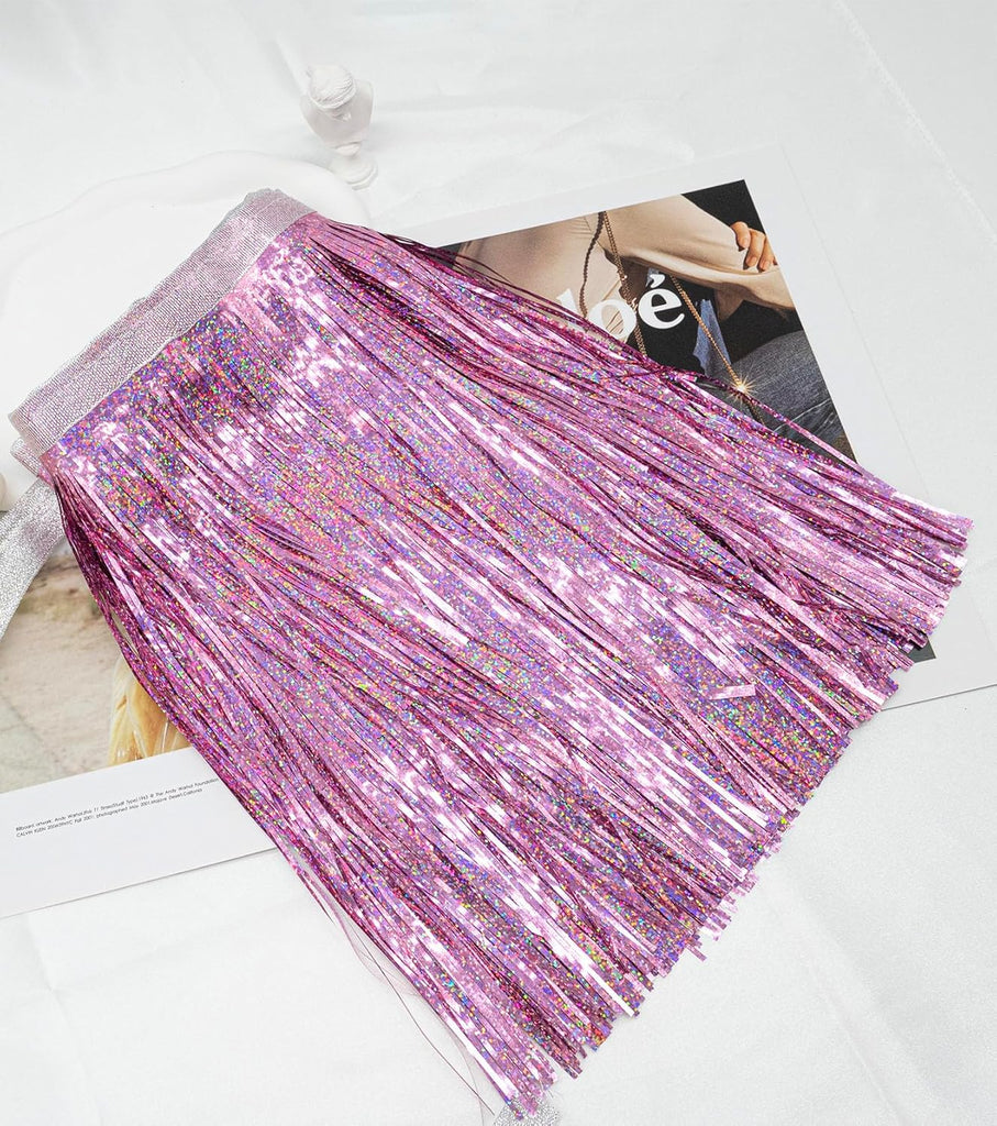 2 Pack Glitter Pink Foil Fringe Garland-4 Layers Thick