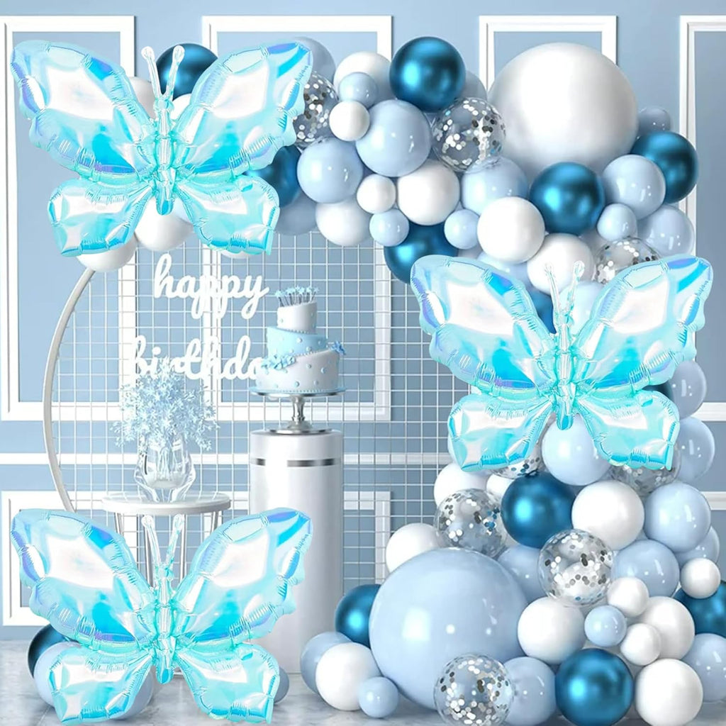 4pcs Iridescents Blue Buttefly Foil Balloons, 26"