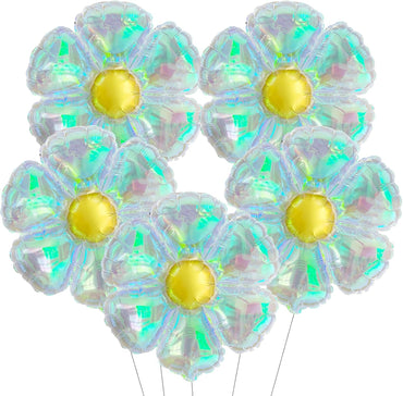 5 Pcs Daisy Balloons,Transparent Iridescent Balloons