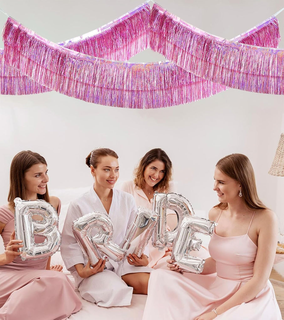 2 Pack Glitter Pink Foil Fringe Garland-4 Layers Thick