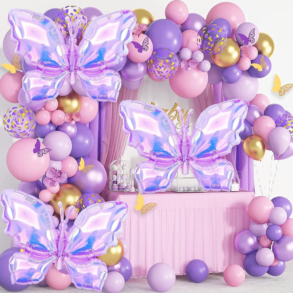4pcs Iridescents Purple Buttefly Foil Balloons, 26"