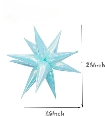 26Inch Iridescent Blue Exploding Star Balloons, Crystal Holographic 4 Sets