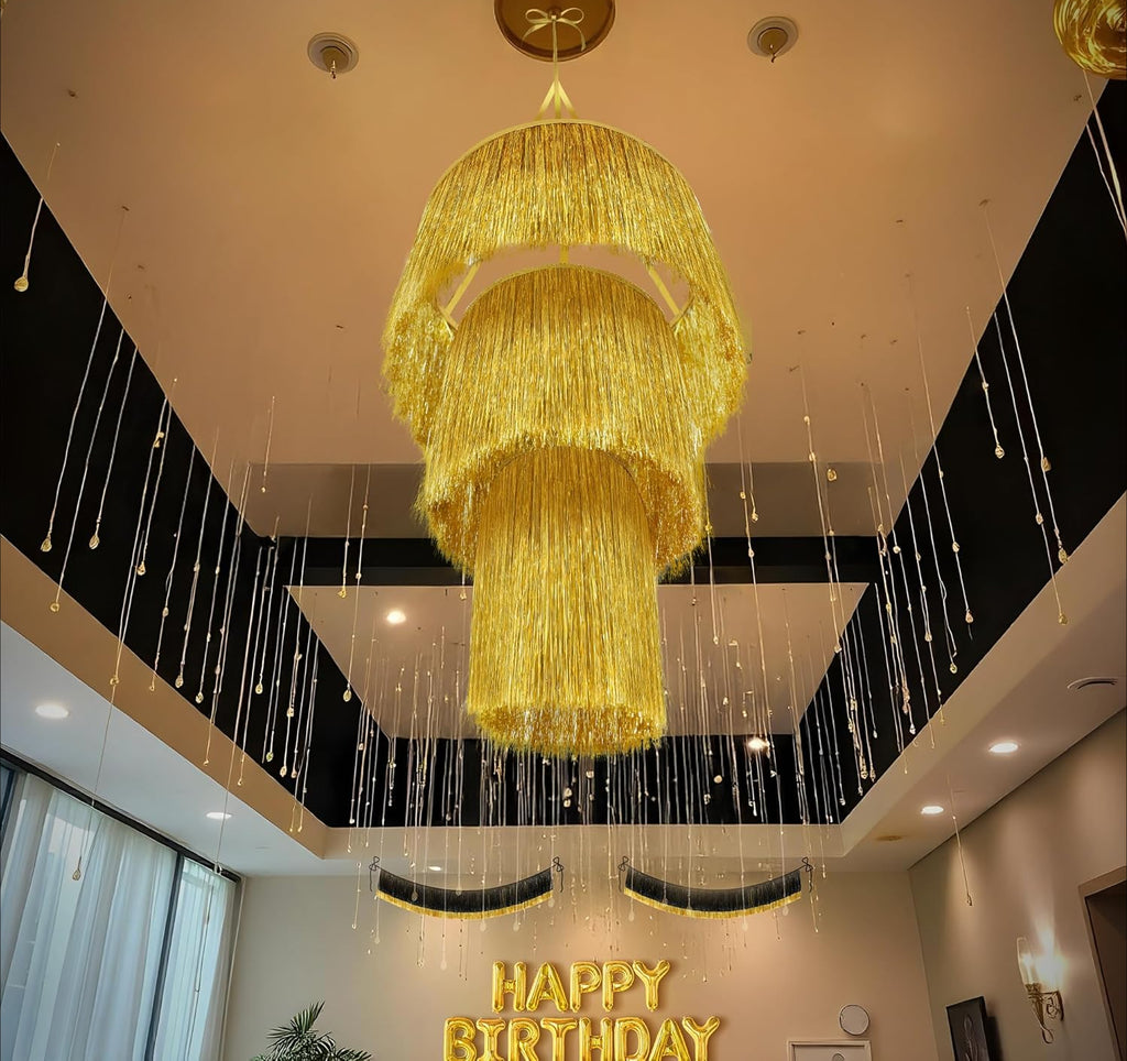 Gold Tinsel Chandelier Party Decor - 20 Inch