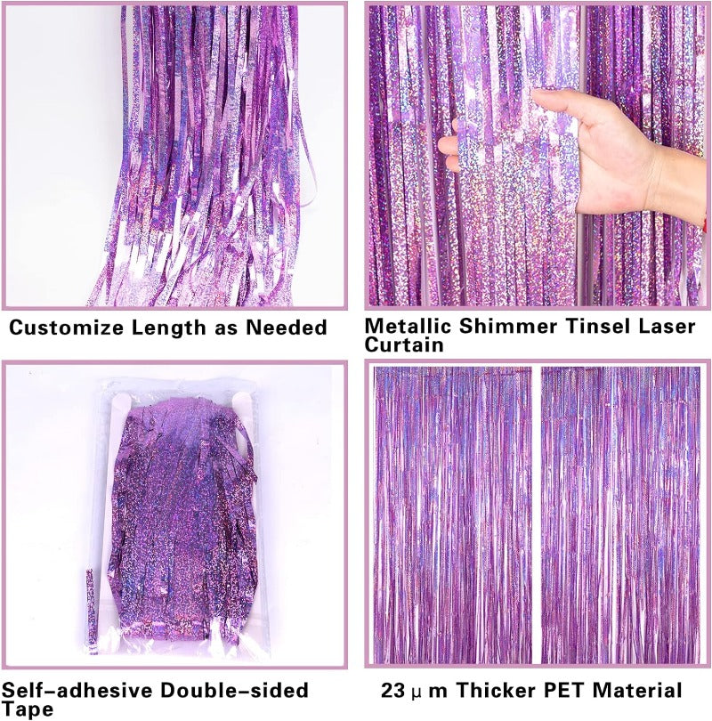 2 Pack 3.2ft x 6.6ft Pink Glittery Tinsel Foil Fringe Curtains