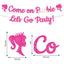 Come on, Let's Go Glittery Party Banner with Macaron Pink Fringe Curtains