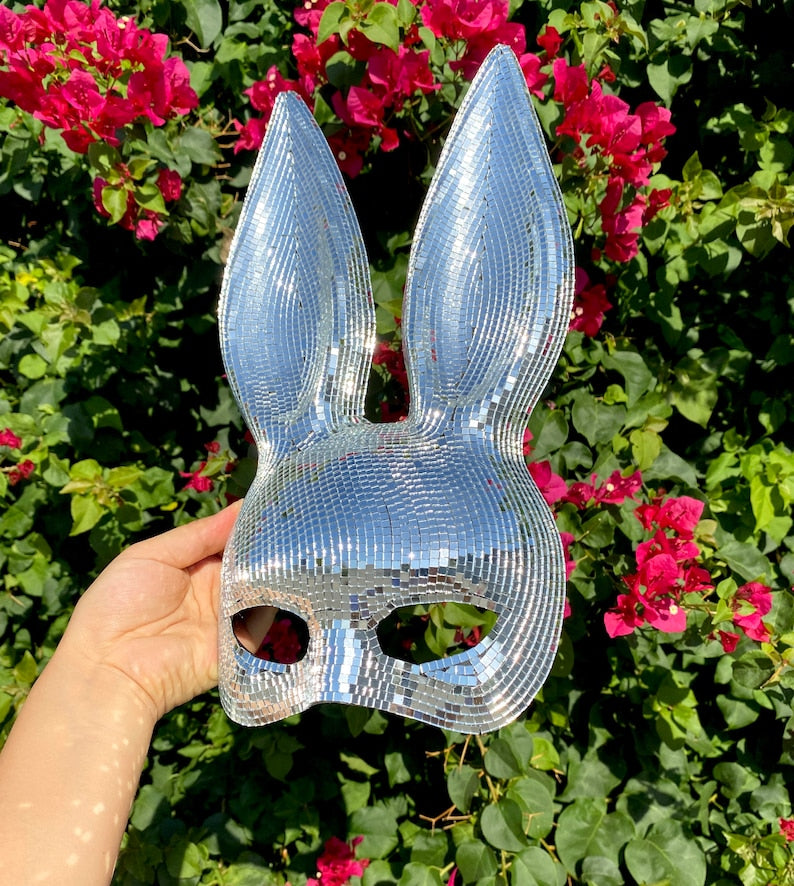 Silver Disco Ball Mirror Bunny Mask