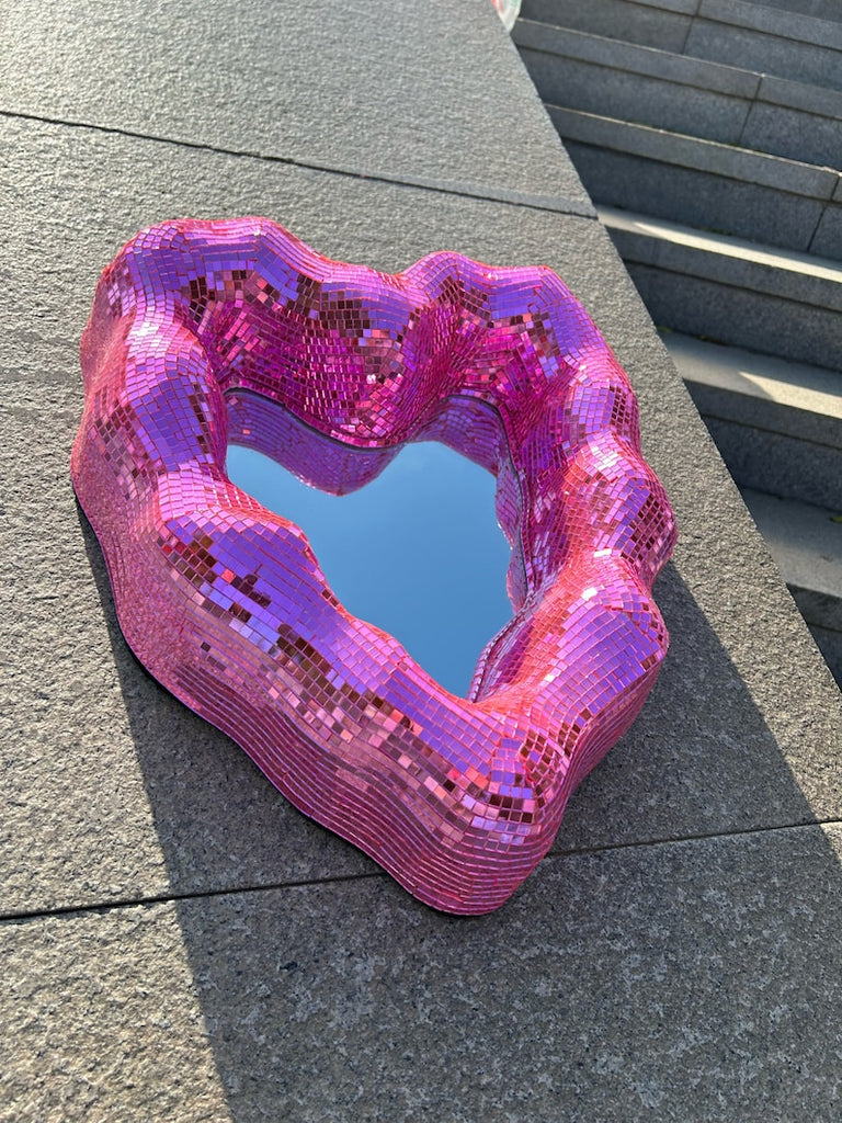Hot Pink Disco Mirror Heart Shape