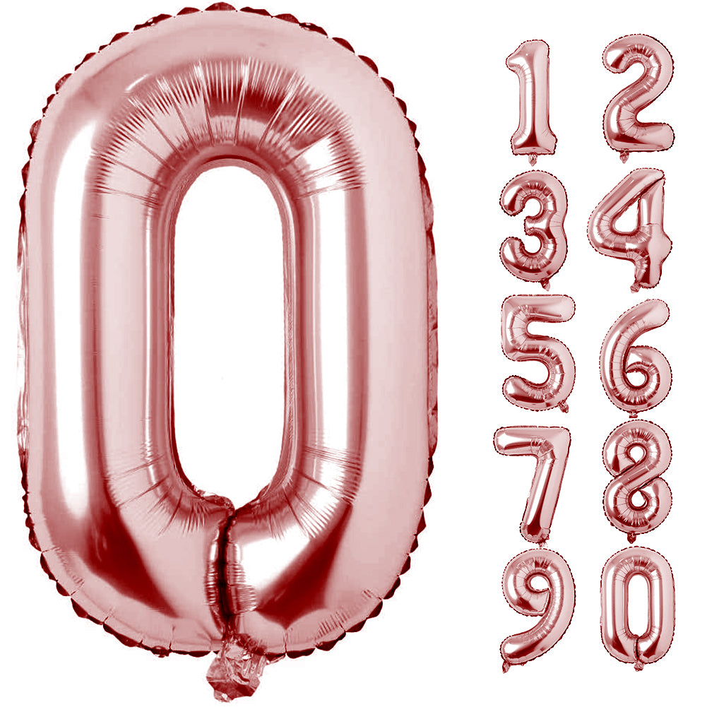 Large Number 0 Balloons, Giant Foil Helium Fillable Baloon 40 Inch Age Birthday Anniversary Party Decoration with Rose Gold (0-9)