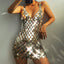 Chunky Sequin Party Dress, Exaggerated Round Clothes, Women's Sexy Geometric Openwork Sequin Body Chain