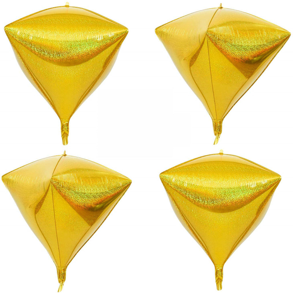 24 Inch Laser Glittery Gold Diamond Foil Mylar Balloon-4pcs