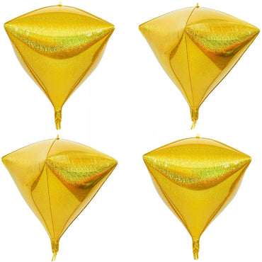 24 Inch Laser Glittery Gold Diamond Foil Mylar Balloon-4pcs