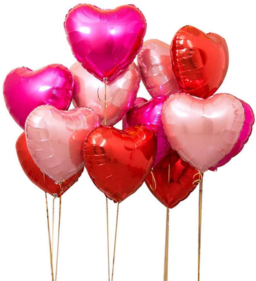 24pcs Heart Shape Foil Balloons Red Pink Kit 18"