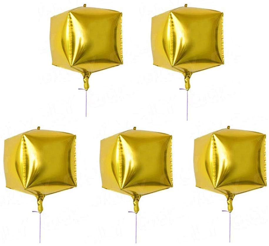 5 Pcs Cube Foil Balloons 24 Inches Square Shapedm Gold, Helium Supported