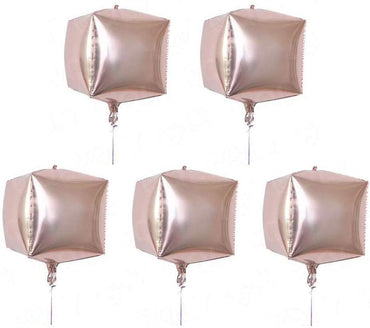 5 Pcs Cube Foil Balloons 24 Inches Square Shaped, Rose Gold, Helium Inflable