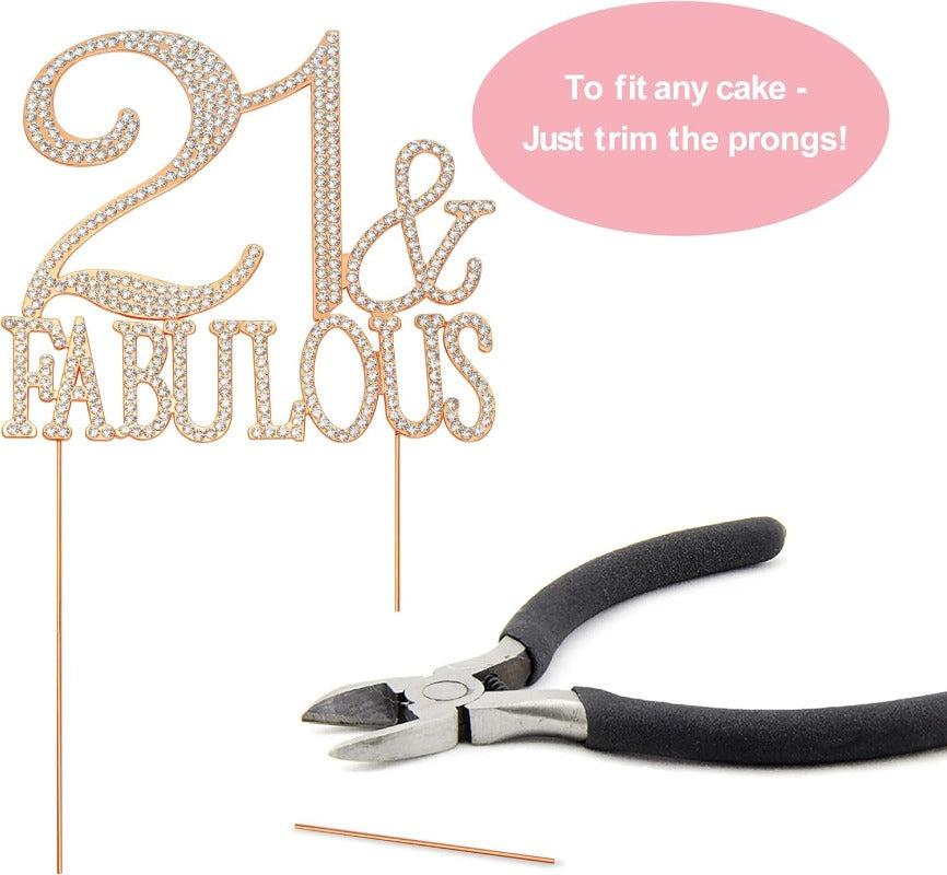 21 and Fabulous Cake Topper - Premium Rose Gold Metal Sparkly Rhinestone Decoration
